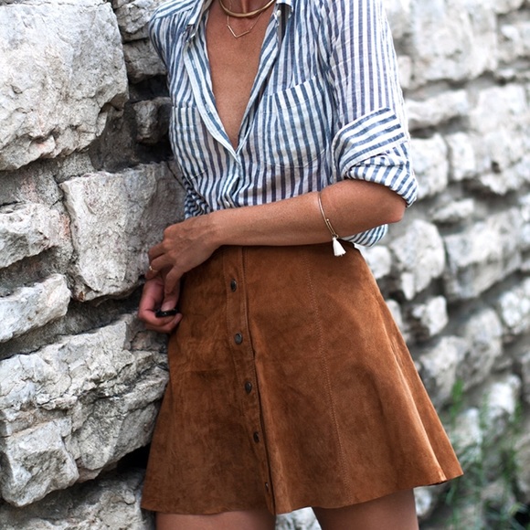 Forever 21 Dresses & Skirts - Tan suede mini skirt w/ button